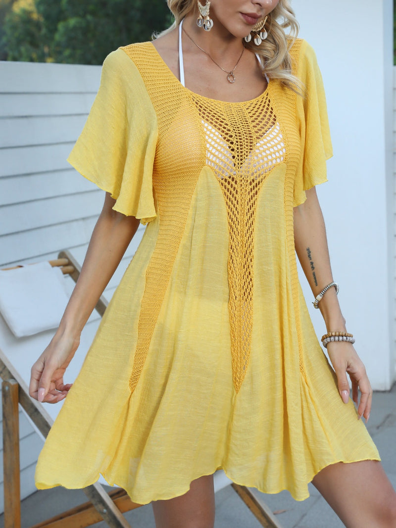 Hazel Blues® |  Openwork Flutter Sleeve Cover-Up Dress