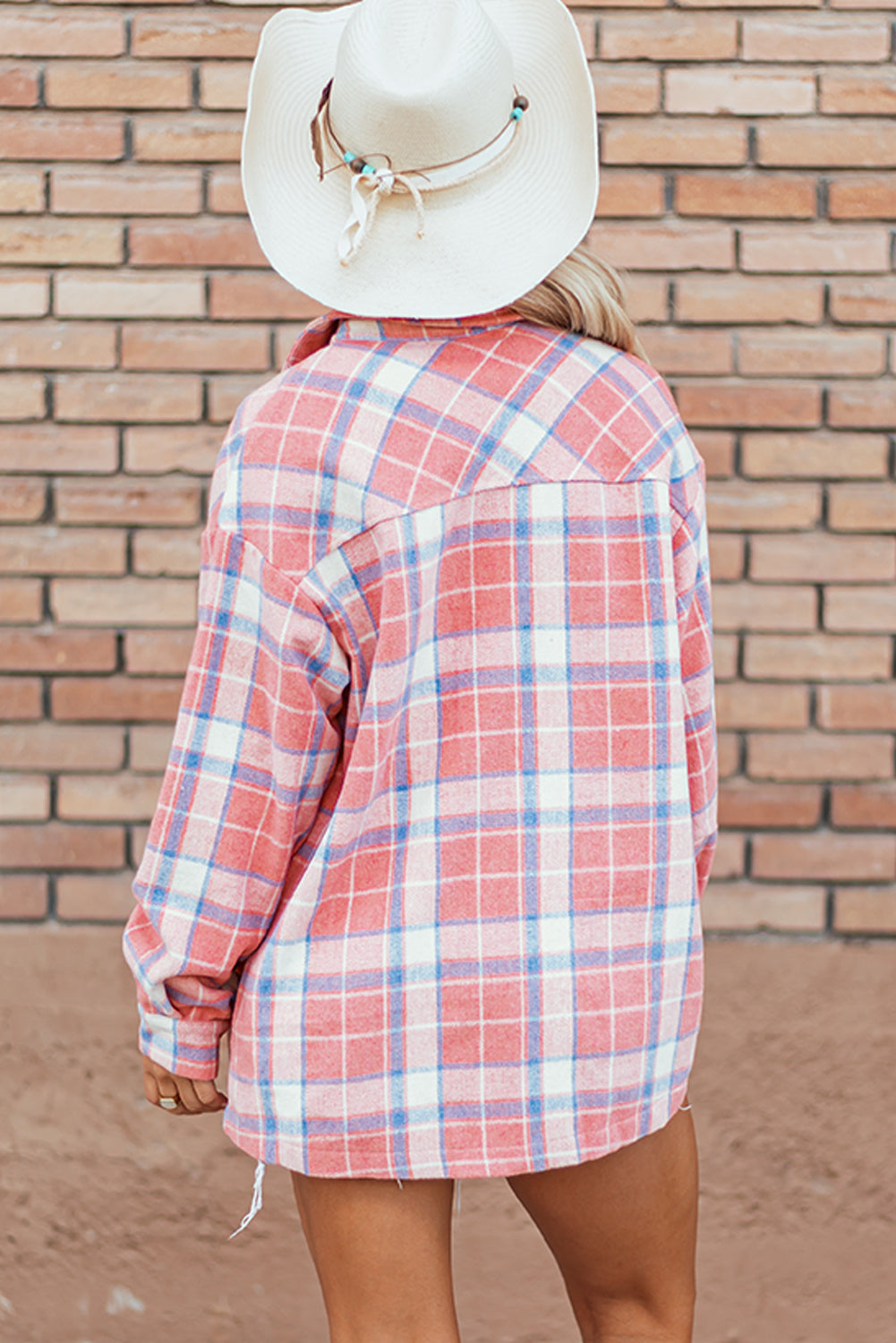 Pink Plaid Flap Pocket Button-Up Shacket