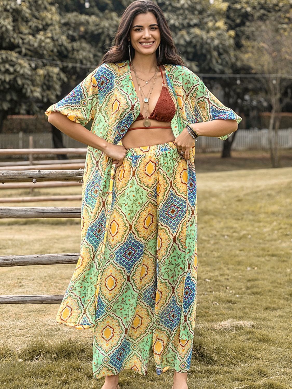 Hazel Blues® |  Printed Half Sleeve Top and Wide Leg Pants Set