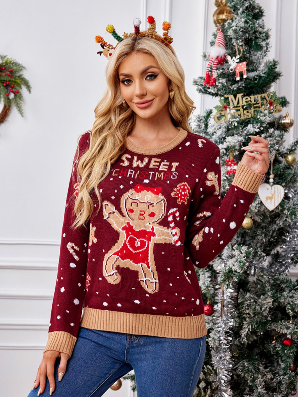 Hazel Blues® |  Gingerbread Round Neck Long Sleeve Sweater