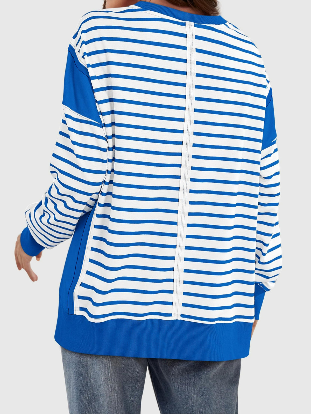 Hazel Blues® |  Slit Exposed Seam Striped Long Sleeve Sweatshirt