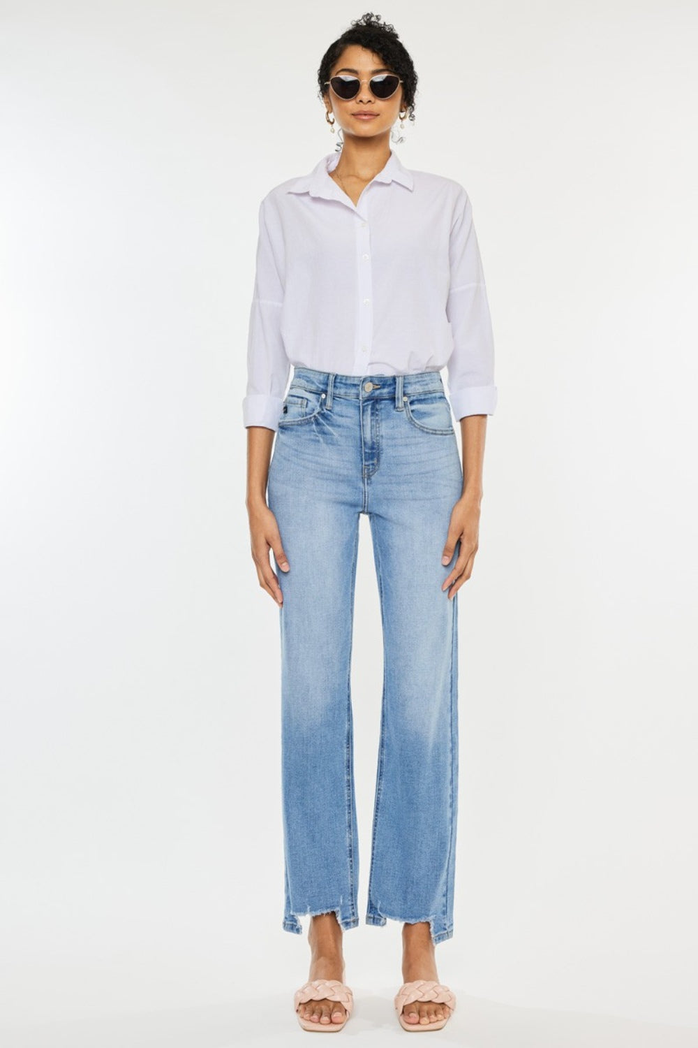 Hazel Blues® |  Kancan High Waist Raw Hem Straight Jeans