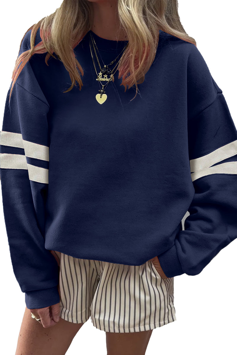 Hazel Blues® |  Evergreen Varsity Striped Detail Drop Shoulder Oversized Sweatshirt