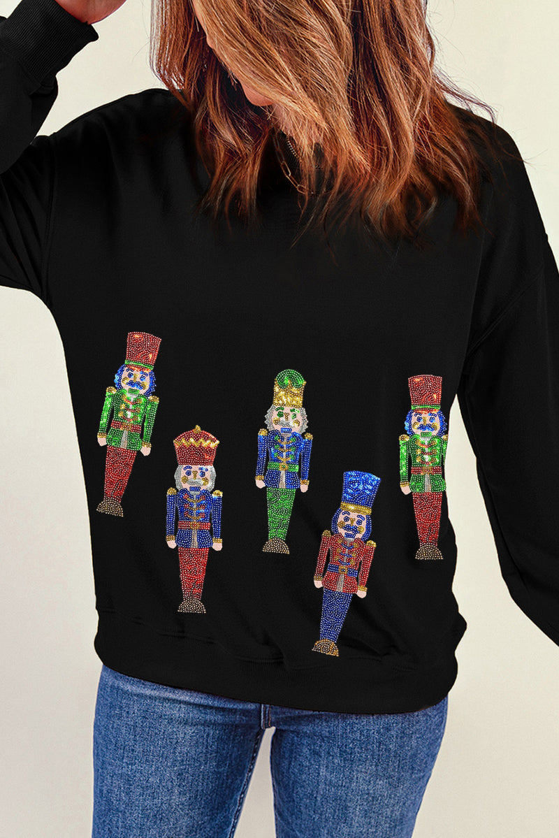 Hazel Blues® |  Black Sequined Nutcracker Doll Graphic Sweatshirt