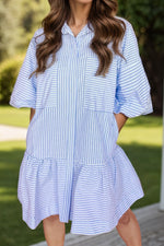 Hazel Blues® |  Striped Collared Neck Mini Dress