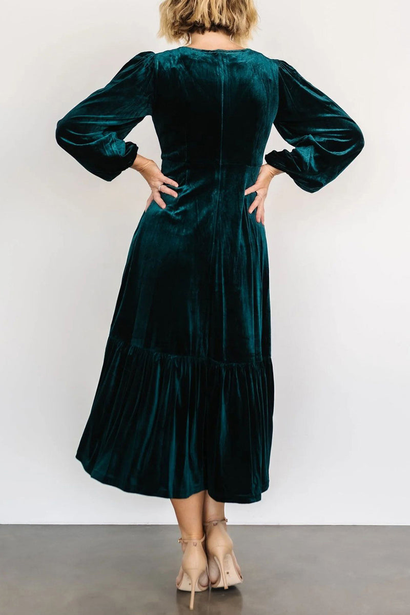 Hazel Blues® |  V-Neck Long Sleeve Midi Velvet Dress