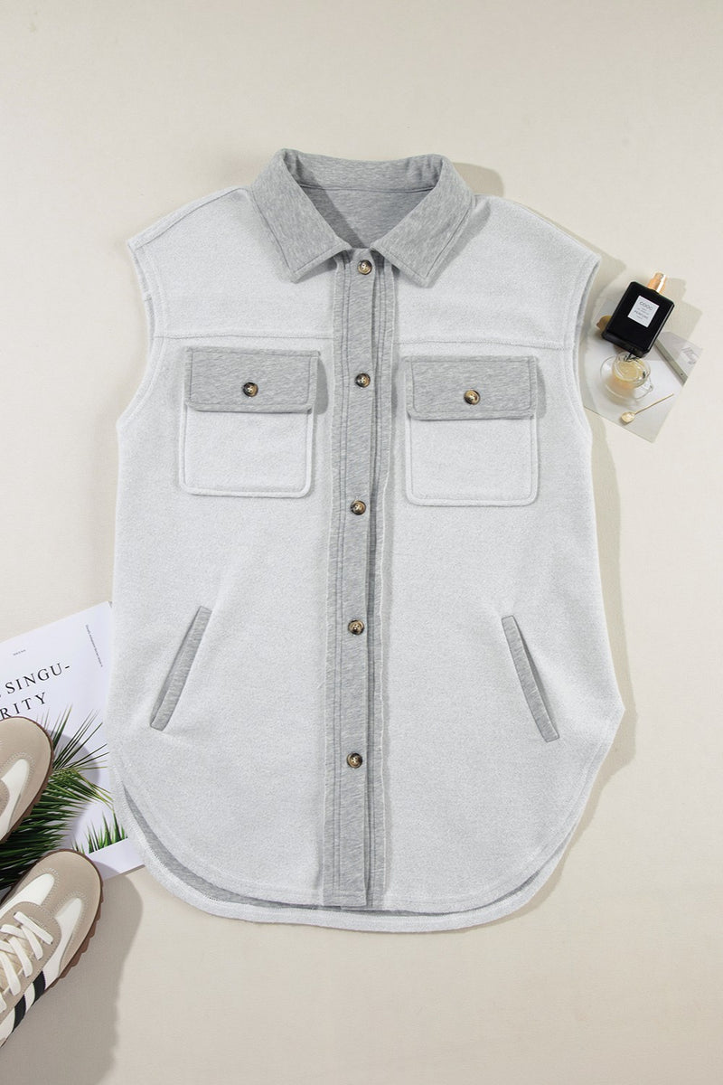 Hazel Blues® |  Pocketed Button Up Collared Neck Vest