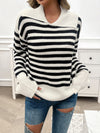 Hazel Blues® |  Striped Collared Neck Long Sleeve Sweater