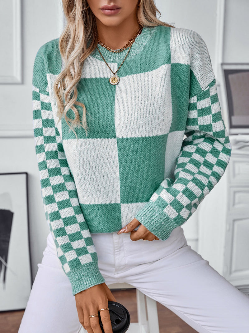 Hazel Blues® |  Color Block Round Neck Long Sleeve Sweater