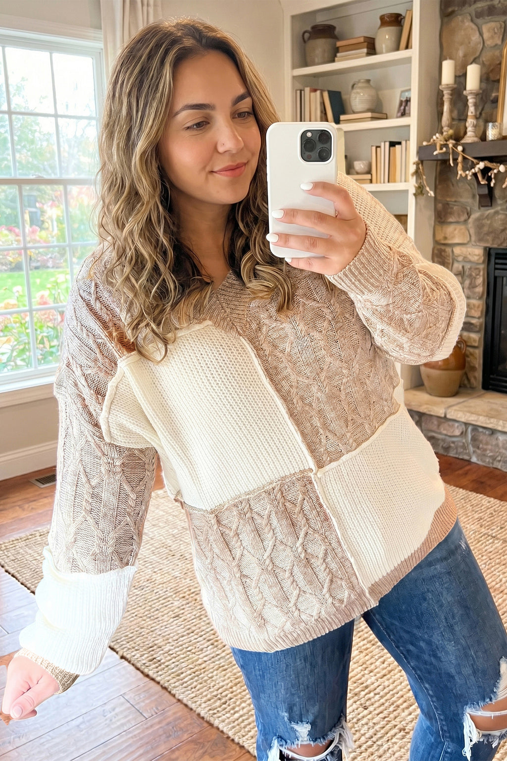 Caroline Paige Taupe Color-Block Sweater