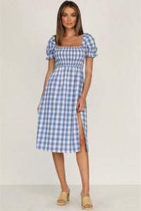 Hazel Blues® |  Slit Plaid Short Sleeve Midi Dress