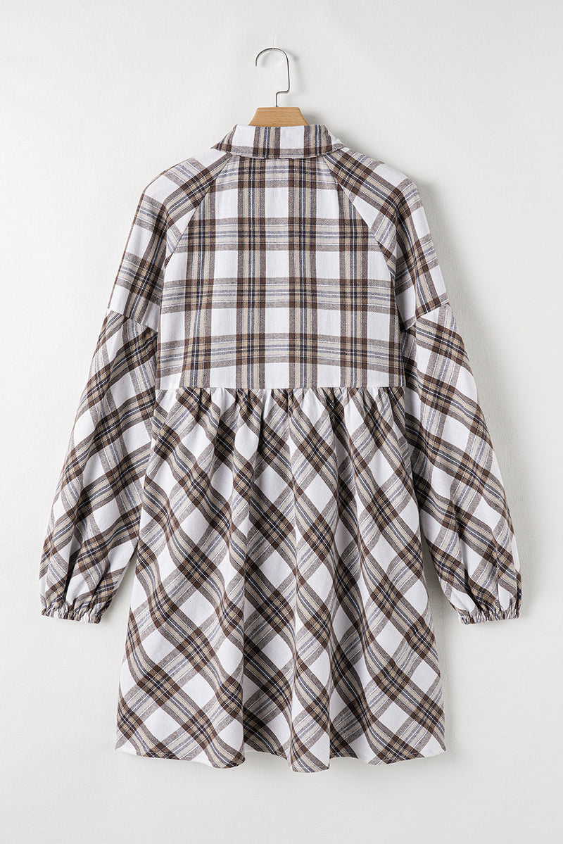 Hazel Blues® |  Plaid Collared Neck Balloon Sleeve Mini Shirt Dress