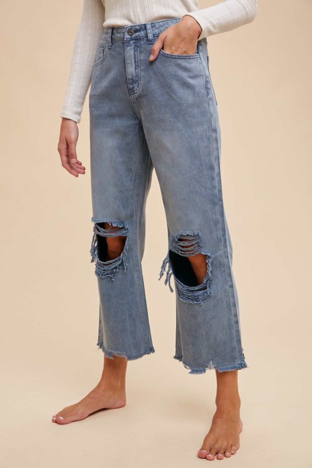 Hazel Blues® |  Annie Wear Distressed Raw Hem Jeans