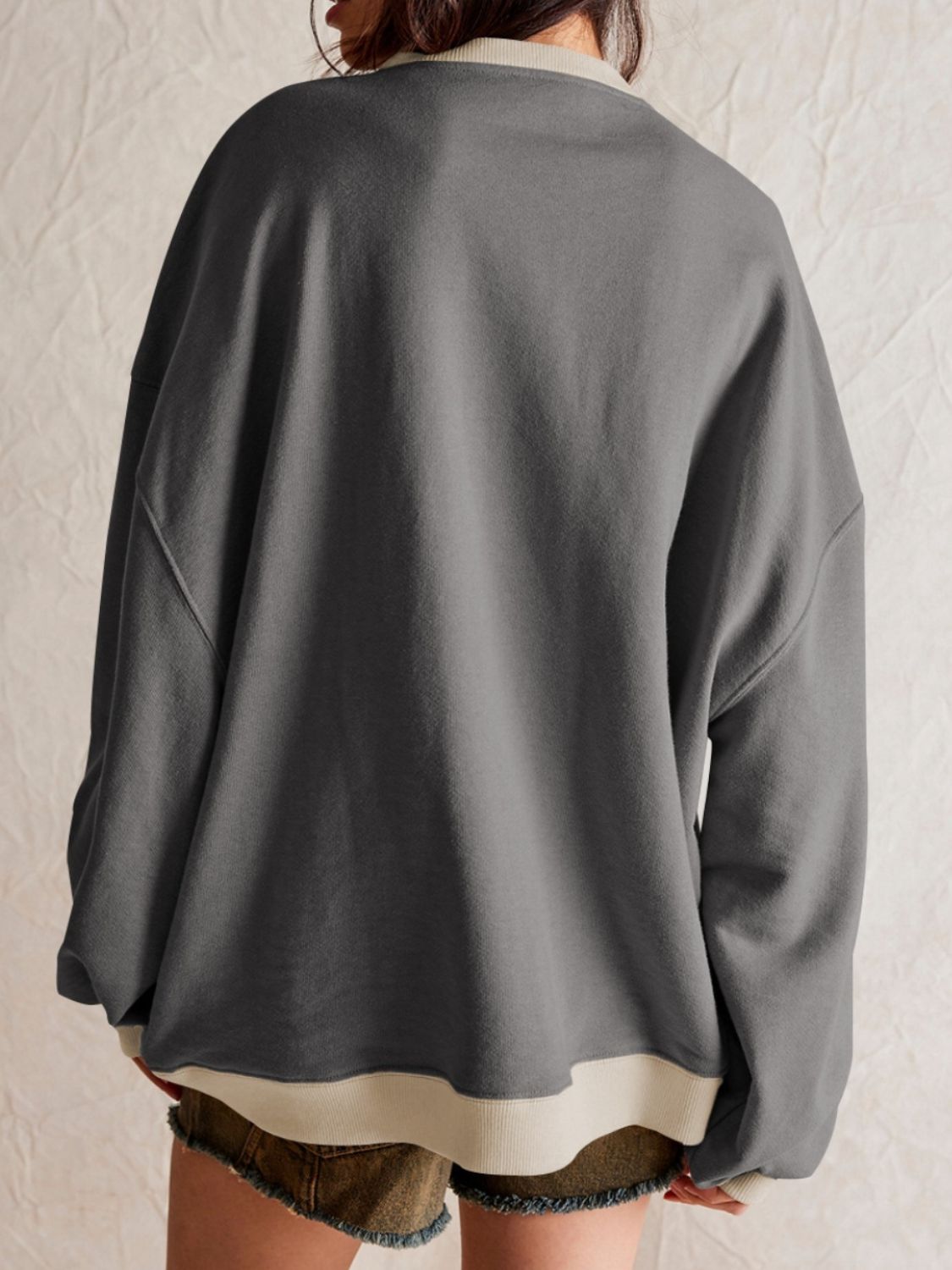 Hazel Blues® |  Contrast Dropped Shoulder Long Sleeve Sweatshirt