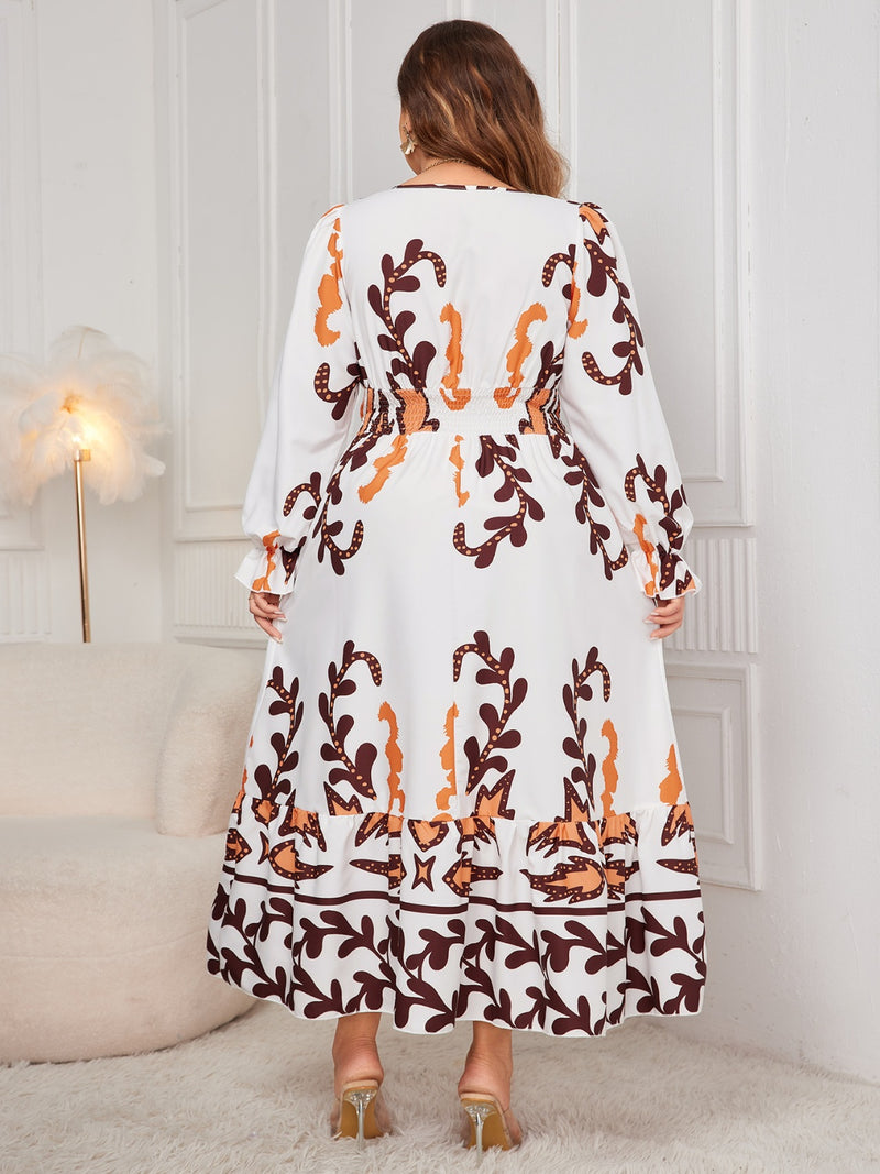 Hazel Blues® | Printed Surplice Flounce Sleeve Dress