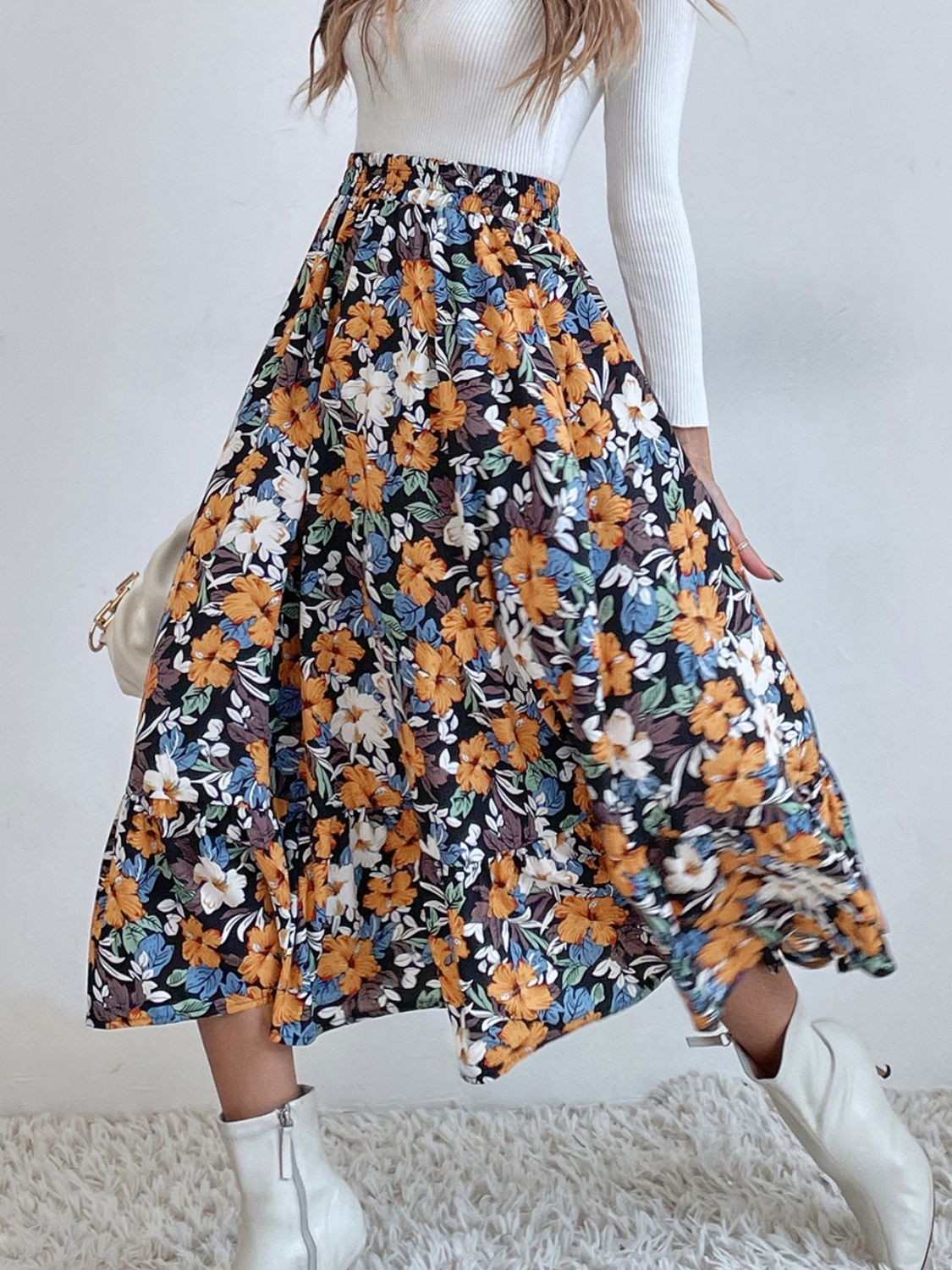 Hazel Blues® |  Printed Elastic Waist Midi Skirt