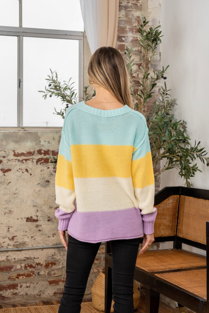 Hazel Blues® |  Sew In Love Color Block Exposed Seam Sweater