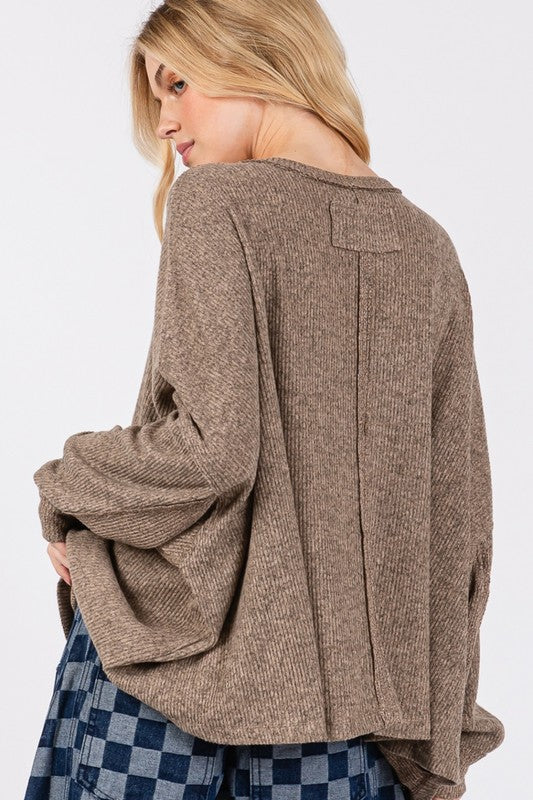 Hazel Blues® |  SAGE + FIG Round Neck Batwing Sleeve Oversize Top