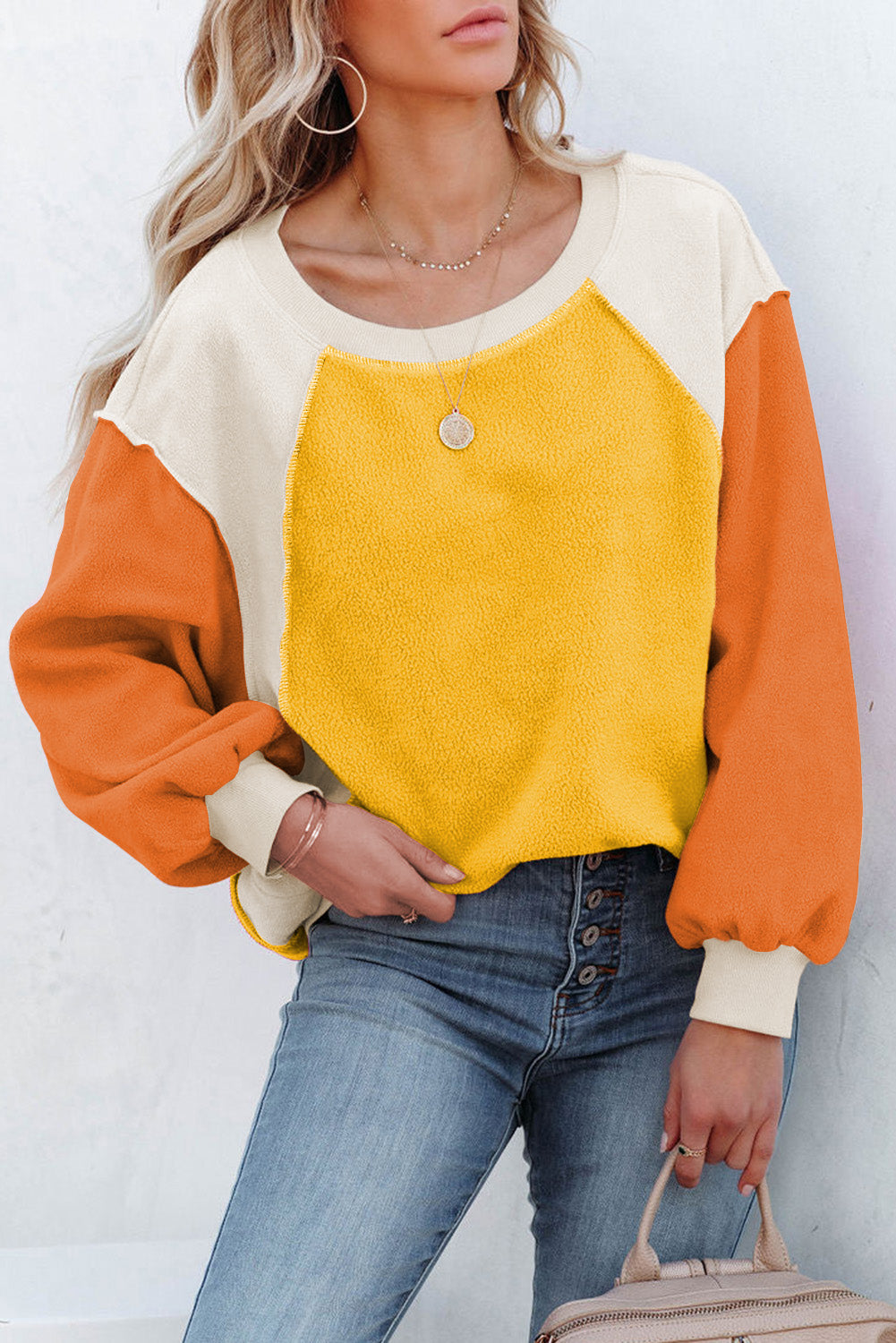 Hazel Blues® |  Color Block Round Neck Long Sleeve Sweatshirt