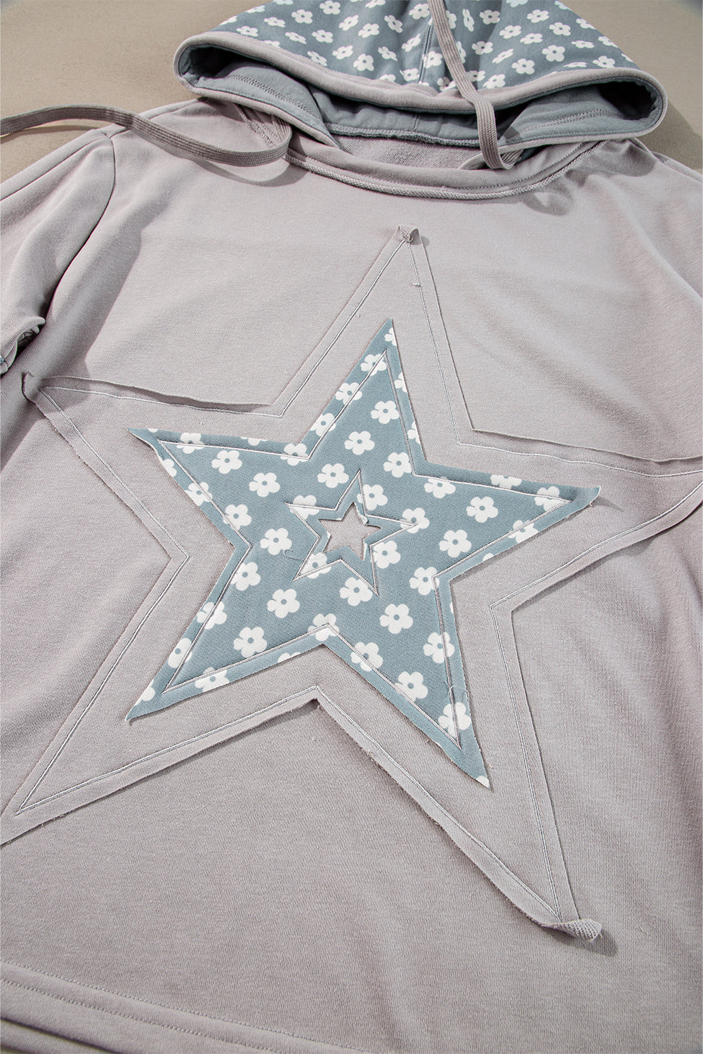 Hazel Blues® |  Floral Patchwork Star Pattern Drawstring Hoodie