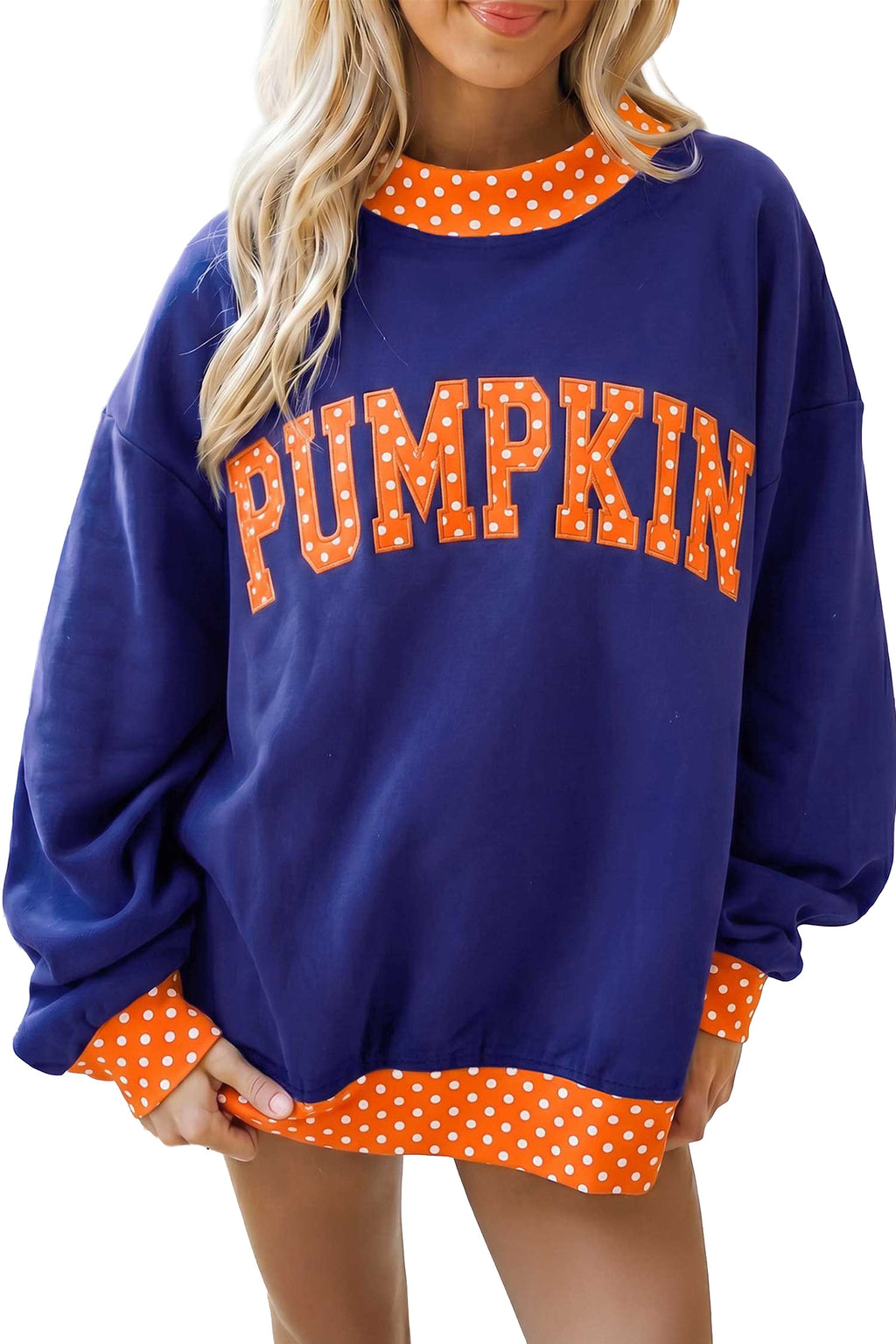 Georgia Rae Polka-Dot Mock-Neck Sweatshirt — Sail Blue