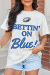 Hazel Blues® |  White Football BETTIN ON Blue Graphic Crewneck T Shirt