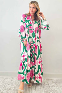 Hazel Blues® |  Printed Notched Long Sleeve Maxi Dress