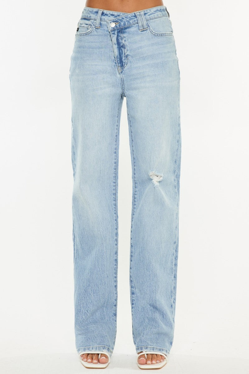 Hazel Blues® |  Kancan Distressed High Waist Straight Jeans