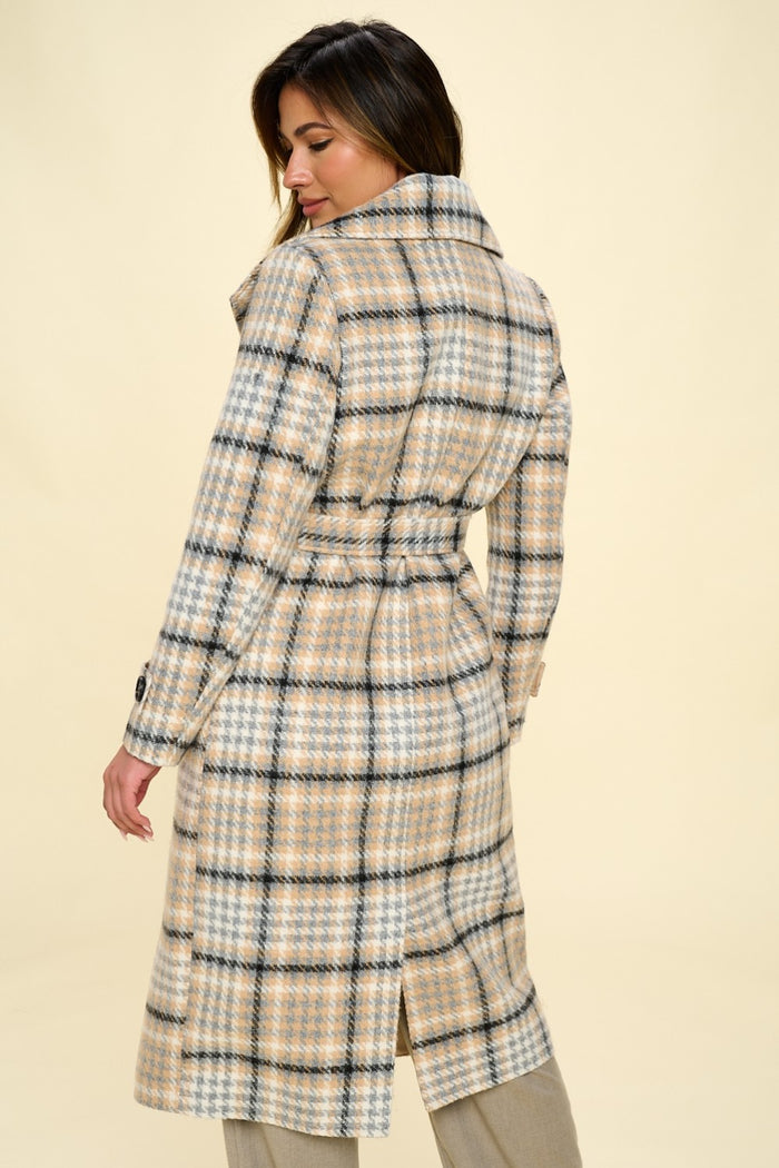 Hazel Blues® |  Coalition LA Double-Breasted Plaid Coat with Belt