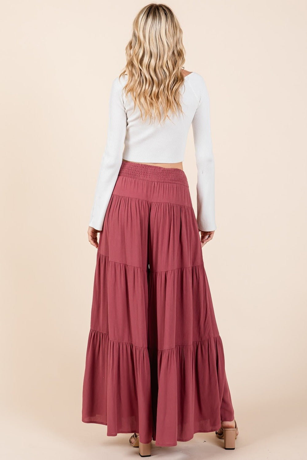 Hazel Blues® |  Mittoshop Tier Detail Smocked Elastic Waist Wide Leg Pants