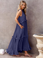 Hazel Blues® |  Ruffled Sleeveless Tiered Maxi Dress with Pockets