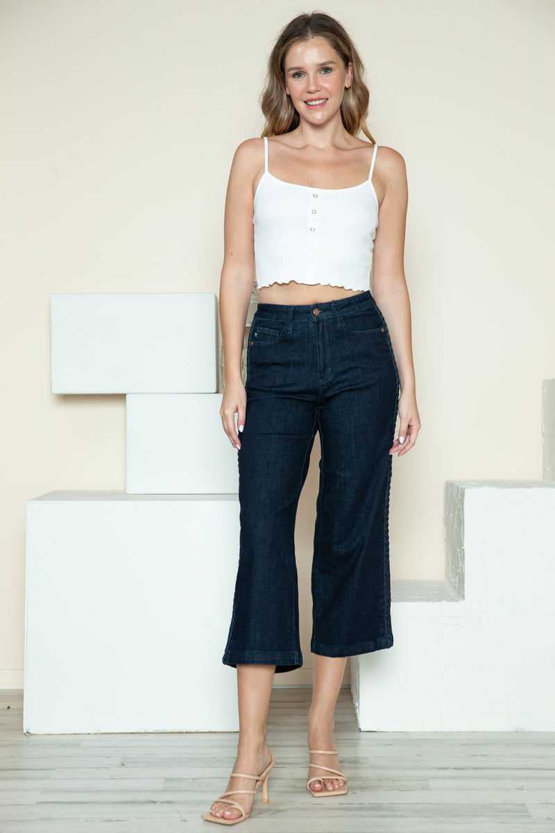 Hazel Blues® |  Judy Blue Side Seam Braid Detail Crop Wide Leg Jeans