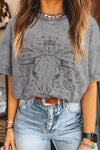 Hazel Blues® |  Light Grey Western Steer Head Tie Dye Print Crew Neck T Shirt