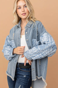 Hazel Blues® |  And The Why Paisley Print Quilted Sleeves Denim Jacket