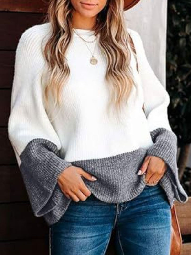 Hazel Blues® |  Contrast Round Neck Long Sleeve Sweater