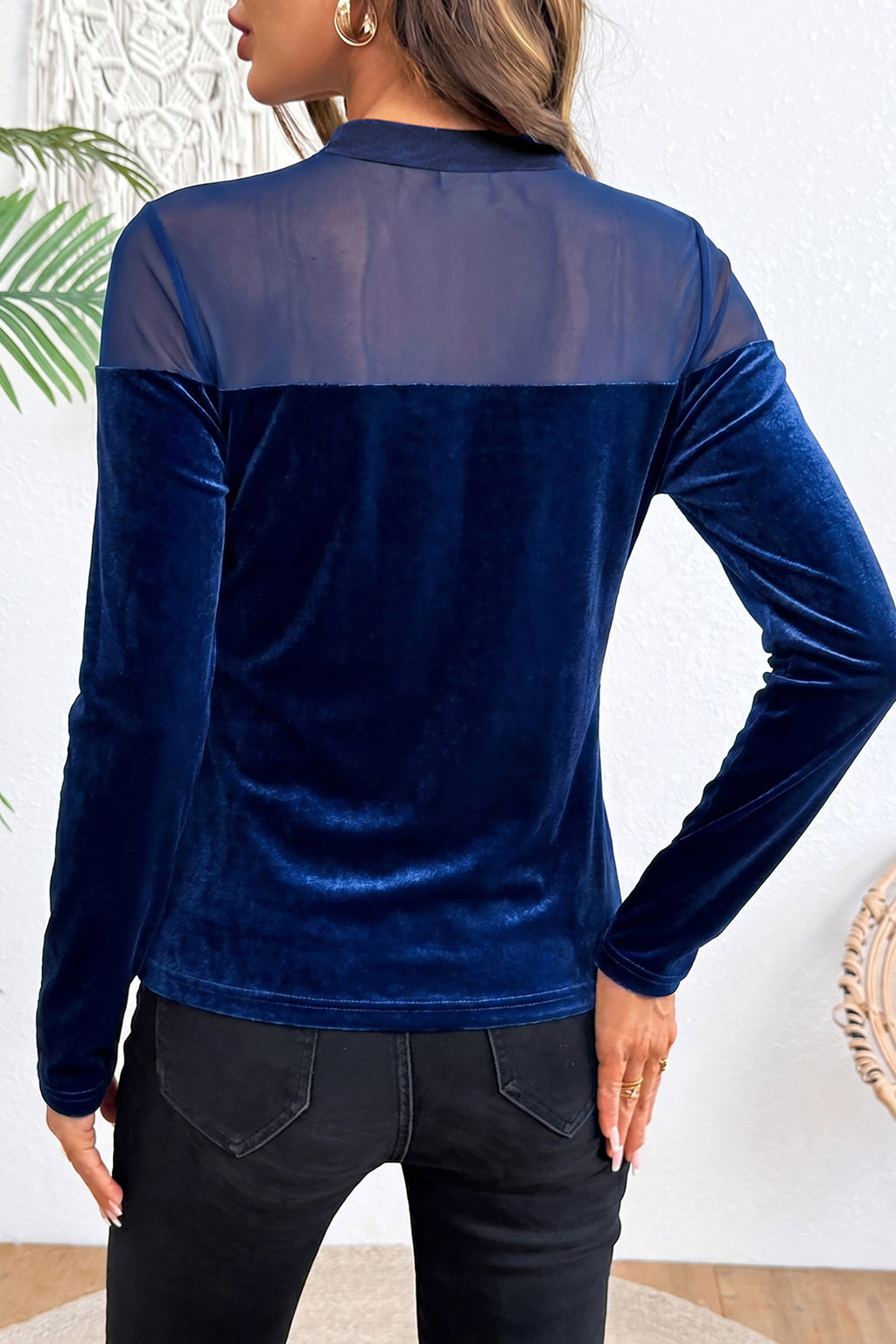 Midnight Velvet Sheer-Neck Top