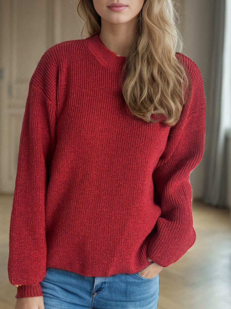 Hazel Blues® |  Solid Color Round Neck Long Sleeve Sweater