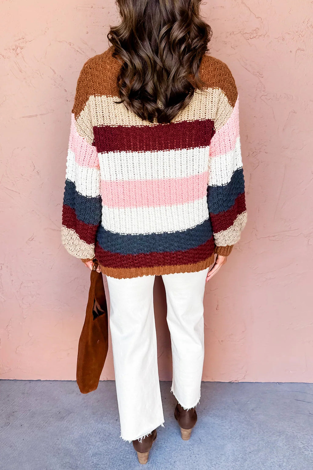 Juliette Mae Multicolour Striped Knit Dropped Shoulder Round Neck Pullover Sweater