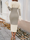 Hazel Blues® |  Striped V-Neck Long Sleeve Sweater Dress