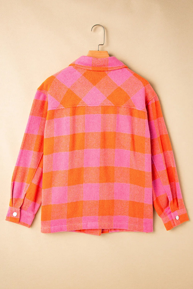 Hazel Blues® |  Color Block Plaid Button Up Long Sleeve Jacket