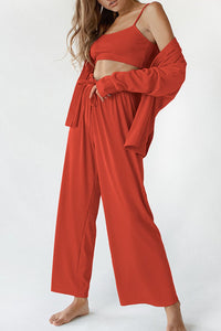 Hazel Blues® |  Spaghetti Strap Bra, Open Front Cardigan and Drawstring Pants Set