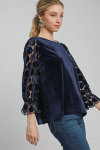 Hazel Blues® |  Umgee Polka Dot Lace Long Sleeve Round Neck Blouse