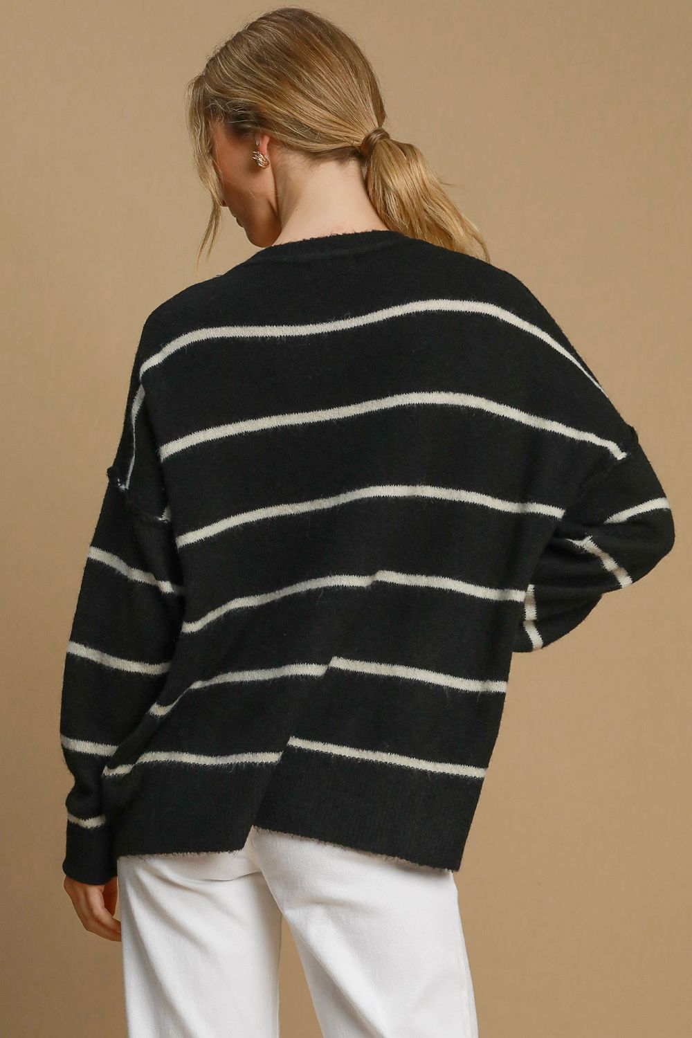 Hazel Blues® |  Umgee Wool Blend Striped Round Neck Sweater