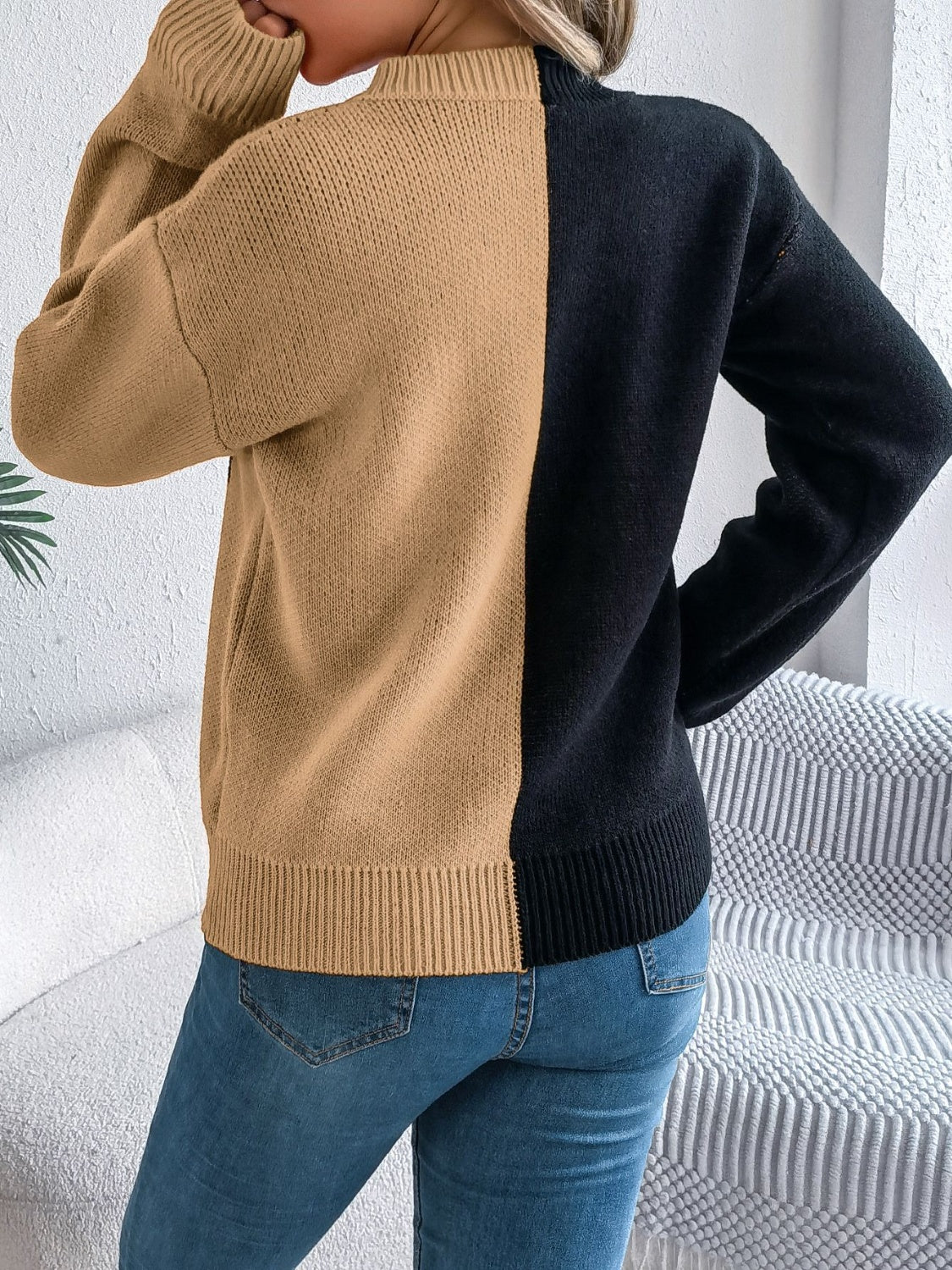 Hazel Blues® |  Contrast Round Neck Long Sleeve Sweater