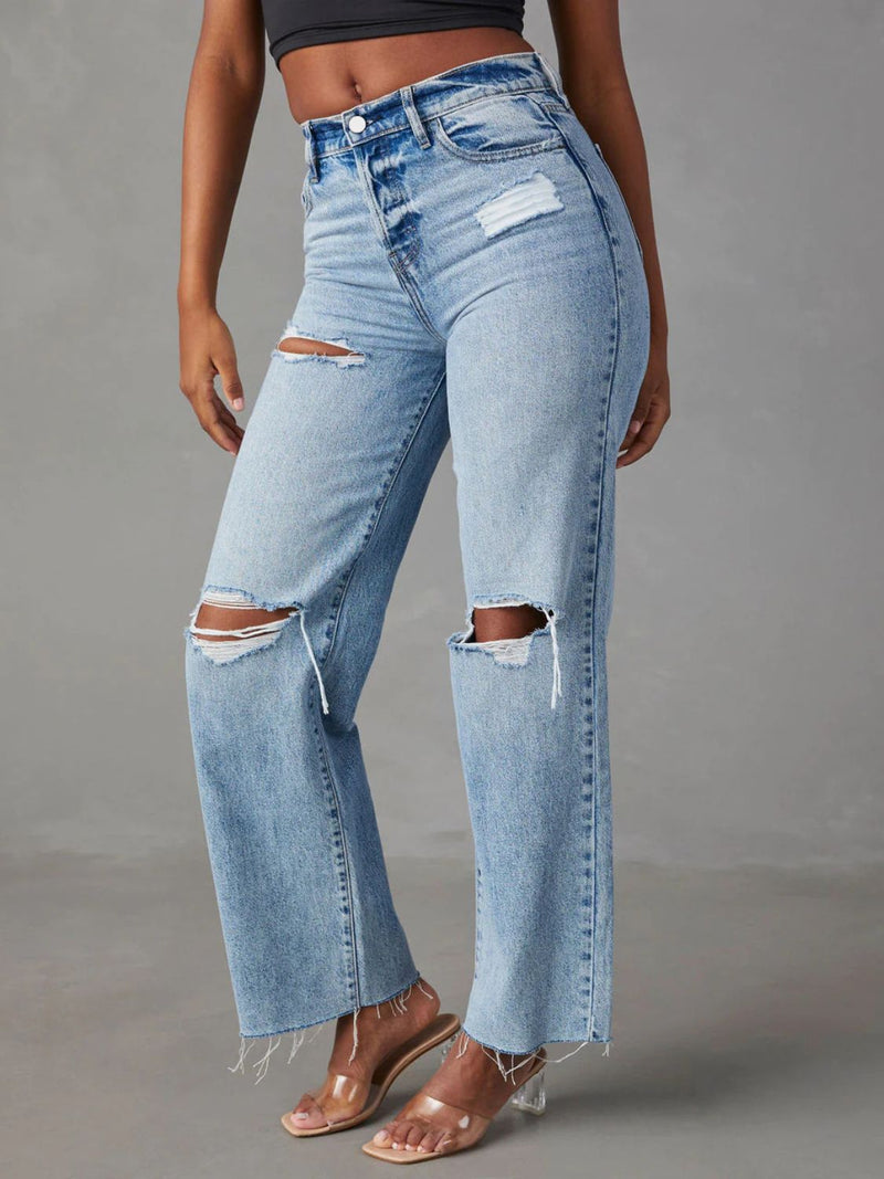 Hazel Blues® |  Distressed Straight Leg Jeans with Pockets