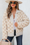 Hazel Blues® |  Khaki Checker Sherpa Corduroy Patchwork Zip up Collared Jacket