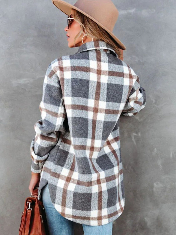 Hazel Blues® |  Plaid Collared Neck Long Sleeve Jacket