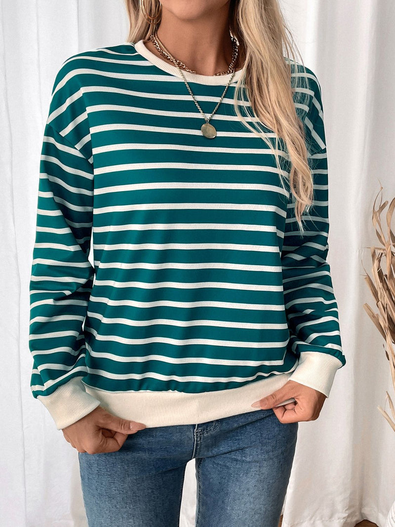 Hazel Blues® |  Perfee Striped Contrast Round Neck Long Sleeve Sweatshirt