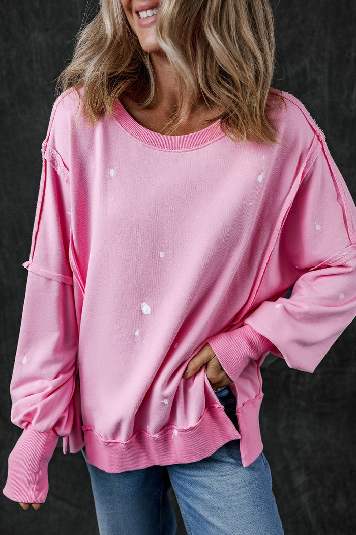 Hazel Blues® |  Exposed Seam Round Neck Long Sleeve Sweatshirt