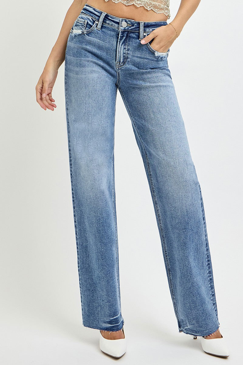 Hazel Blues® |  RISEN High Rise Straight Leg Jeans with Pockets